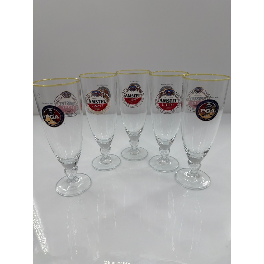 Amstel Light PGA 1916 Gold Rim Pilsner Beer Glasses 33cl Set of 5